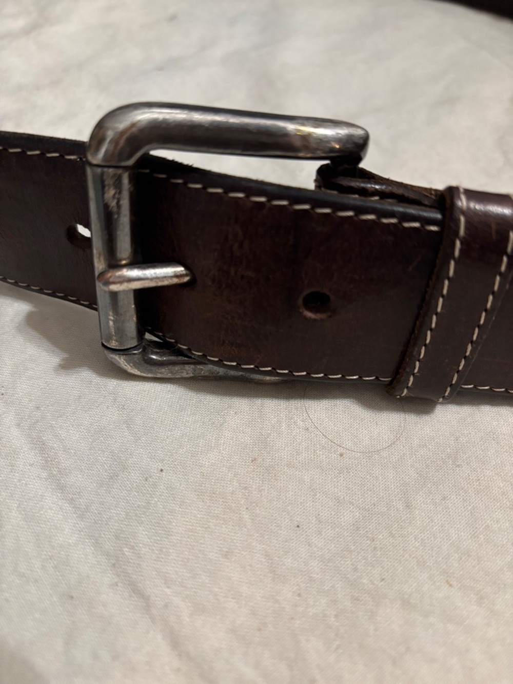 VTG Aeropostale Dark Brown Leather Men's Belt with White Stitching